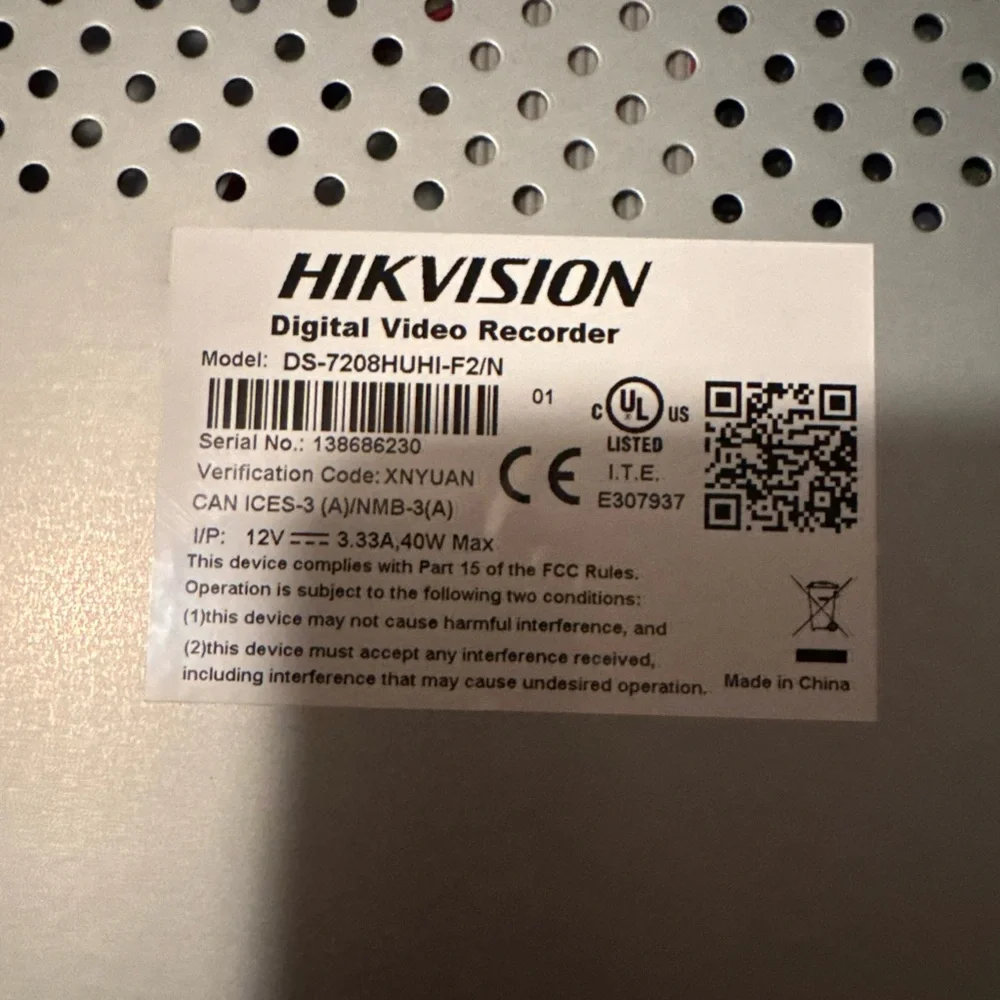 Hikvision Black DS-7200 Series Turbo HD DVR with Accessories